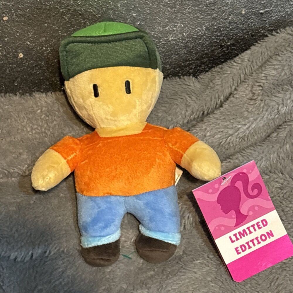 Barbie Stumble Guys plush toy 8" Fan Guy NWT Green Hat Orange Shirt Blue Pants